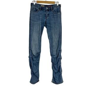 Pilcro Ruched Blue Denim Ruched Jeans Women 26 Y2K Low Rise Casual Anthropologie
